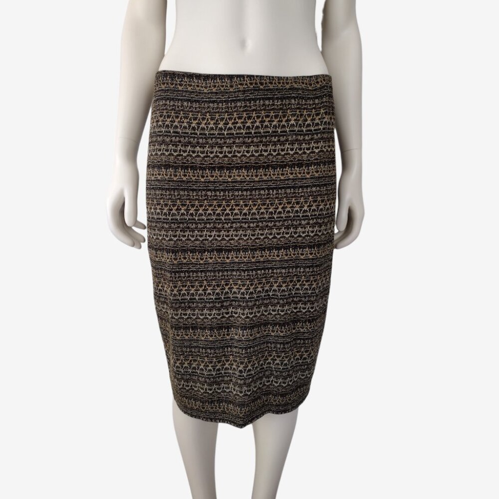 Vintage 90s Chicos Gold Metallic Striped Stretch Knit Pencil Skirt Size 0